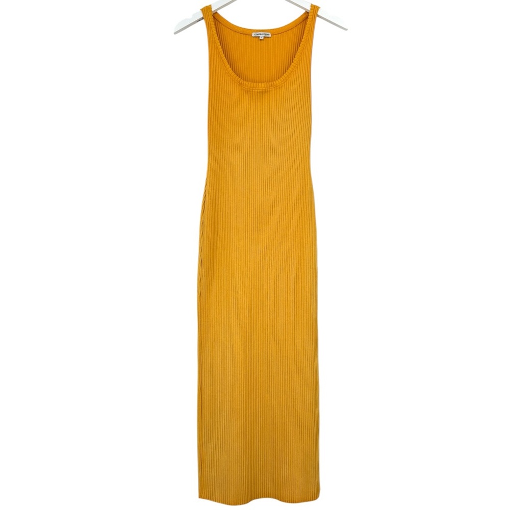 Cotton Citizen Mustard Yellow Orange Ribbed Bodycon Midi Maxi Tank Dress sz S